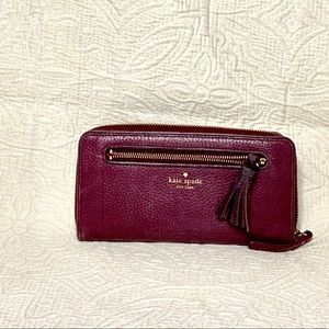 Kate Spade Large Maroon Zipper Wallet